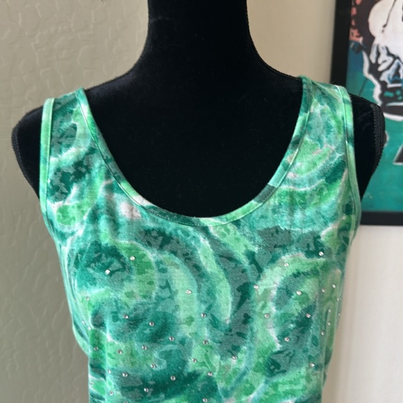 INC Textured Shades Of Green With Crystal Embellishments Tank Top Size Large - Picture 3 of 8